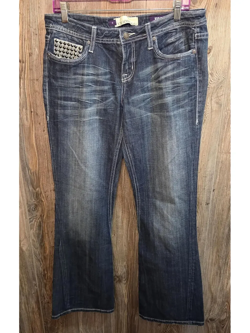 Vigoss Collection Denim Blue Jeans Women Size 11 (33x32) Fit Boot Cut Studded - Picture 2 of 6